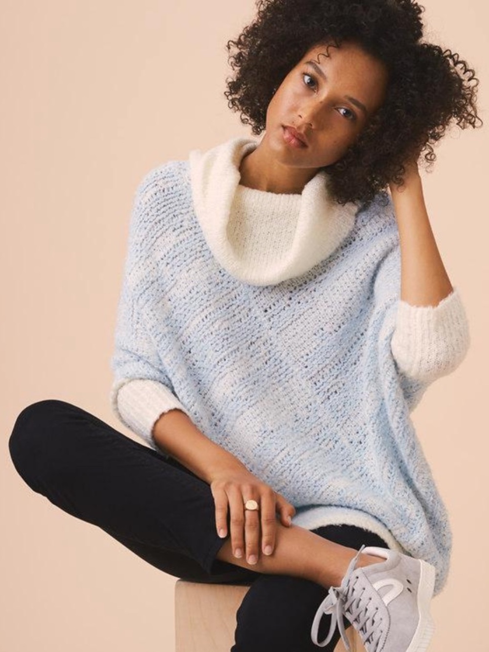 Lou & Grey Asymmetrical Sky High Poncho Cowl Neck Sweater